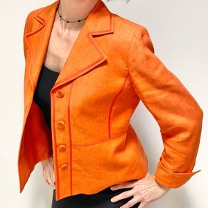 Linda Allard Ellen Tracy Tangerine 100% Linen Tailored Blazer Jacket Sz 10 P